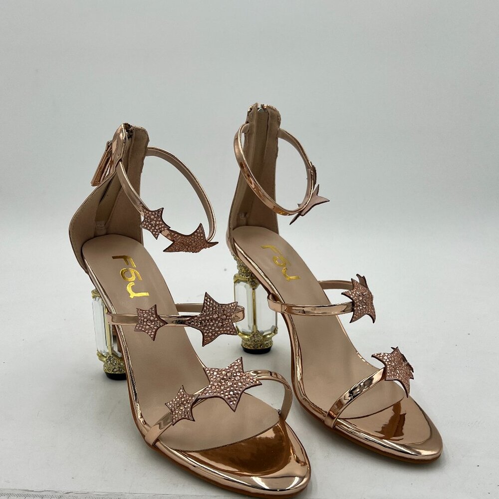 FSJ Women Chic Strappy Open Toe Sandals Ankle Wrap Back Zipper High Jewels